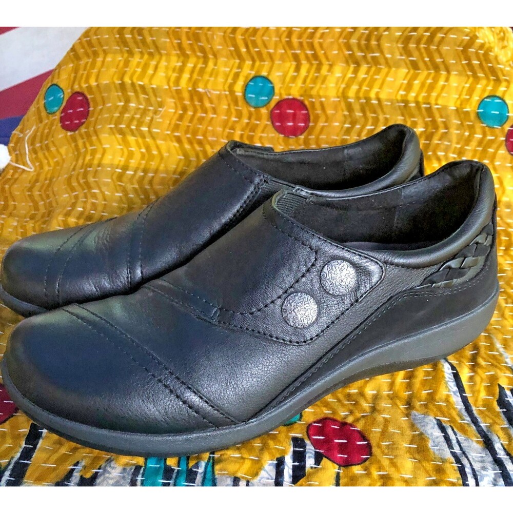 Aetrex Karina Shoes Women 9 Black Leather Slip On Comfort Loafers Orthotic EU 40